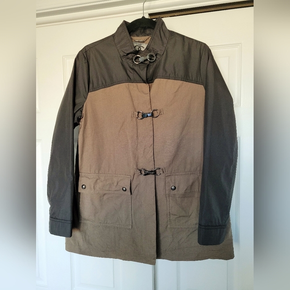 Queen Collection Women's Trench Jacket 100% Cotton Snap&Clasp Khaki/Black Medium - Picture 2 of 16